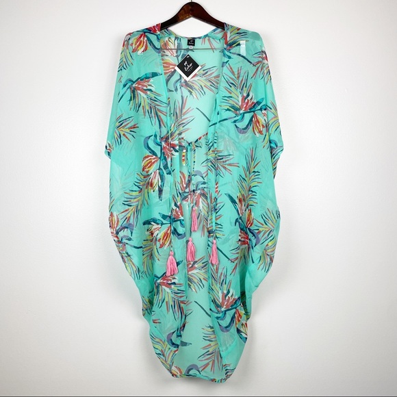 Echo Paradise Palms Tropical Tassel Swimsuit Cover-Up NWT - Picture 3 of 8